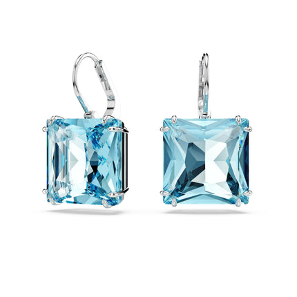 Swarovski Millenia Earrings, Square cut crystal, Blue, Rhodium plated