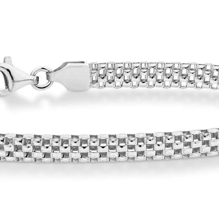 Miabella 925 Sterling Silver Italian 4mm Mesh Link Chain Bracelet for Women, Made in Italy (Length 7 Inches (Small))