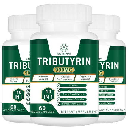 VITACRLLYNMN Tributyrin Supplement - Butyrate Precursor for Gut Barrier Support, Leaky Gut Support,Digestion 180 Count (Pack of 3)