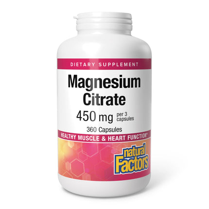 Natural Factors, Magnesium Citrate 150 mg, Muscle and Heart Health Formula, 360 Capsules