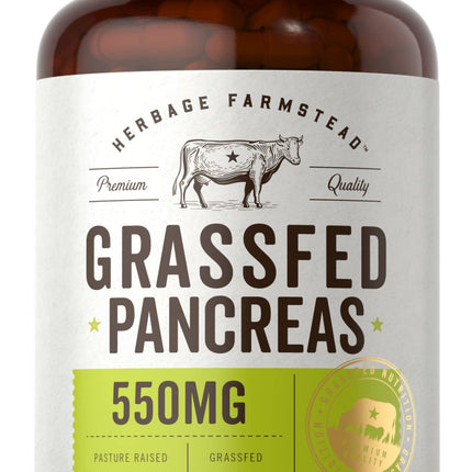 Carlyle Grass Fed Beef Pancreas | 550mg | 200 Capsules | Desiccated Pasture Raised Bovine Supplement | Non-GMO, Gluten Free | by Herbage Farmstead