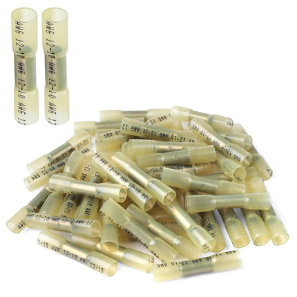 VAMRONE 250PCS Yellow Heat Shrink Butt Wire Connectors 12-10 AWG, Insulated Waterproof Electrical Wire Connectors Automotive Marine Grade Wire Crimp Terminals Butt Splices, Ideal for Boat, Truck,
