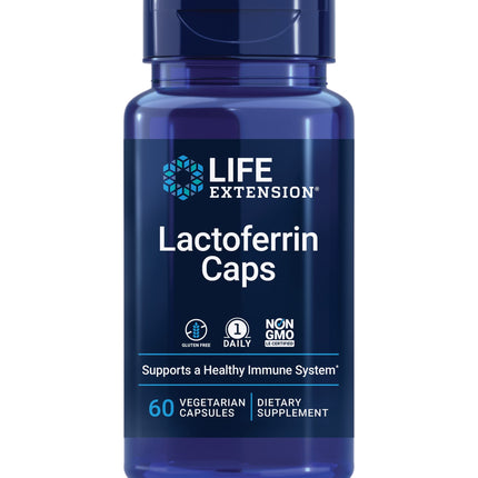 Life Extension Lactoferrin Caps, Healthy Immune Response, GI Support, Vision Health, Gluten-Free, Non-GMO, 1-Daily, Vegetarian, 60 Capsules