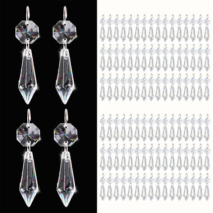 Premium Clear Crystal Glass Drops 2.4" -Multi Purpose Bluk Crystal Beads Hanging Prisms for Holiday Party/Home/Window Decoration/Chandelier Replacement Parts (M-100pcs)