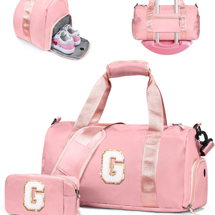 Vogewood Gifts for 4 5 6 7 8 9 10 Year Old Girls-Girl Gym Bag with Shoe Compartment, Kid Personalized Weekender Overnight Bags, Initial Travel Tote with Makeup Pouch, Gift for Daughter (Letter G)