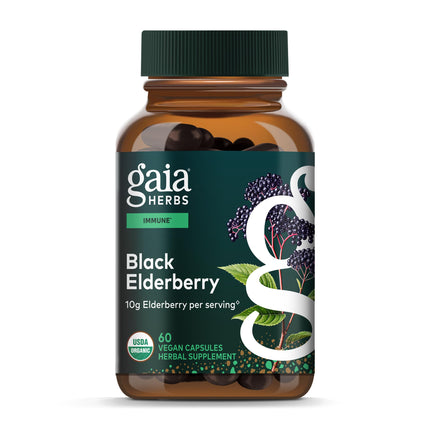 Gaia Herbs Black Elderberry - Daily Immune Support Supplement to Help Support Wellness - with Black Elderberries & Acerola Fruit for Antioxidant Support* - 60 Vegan Capsules (30 Servings)
