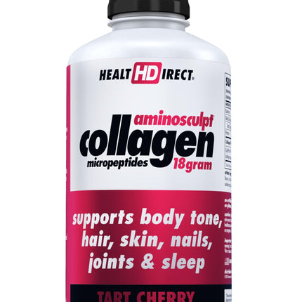 HEALTH DIRECT AminoSculpt Sugar-Free Collagen Supplement - High Potency Medical-Grade Protein for Hair, Skin, Nails & Joints, Grass-Fed, Non-GMO, Liquid Collagen - Tart Cherry - 30 Fl Oz