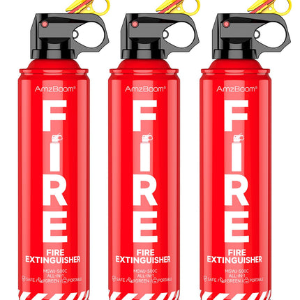 AmzBoom Fire Extinguisher for Home, Car, Kitchen, and Boat 3-Pack, Portable Extinguishing Aerosol Spray Compact A, B, C, K – Includes Mounting Brackets for Easy Access.