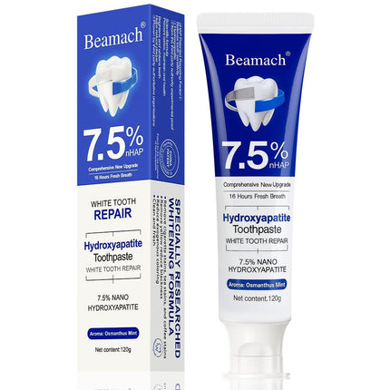 Beamach Hydroxyapatite Toothpaste - Fluoride-Free Nano Hydroxyapatite Toothpaste 7.5 | Enamel Repair | Breath Freshening | Mild Mint | Appropriate for Sensitive Teeth 4.23oz (1)