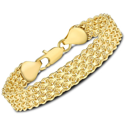 kptophk 14K Gold 10mm Mesh Chain Link Bracelet | Gold Bracelets For Women | Jewelry Gift (Size: 7.5inches)