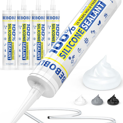 Silicone Caulk & Sealant Clear, 100% Waterproof Silicone Sealant, Shrink & Crack Proof, Silicone Caulking for Kitchen, Bathroom, RV, Interior & Exterior Use, 10.2 FL. OZ/300ML, 4 Pack