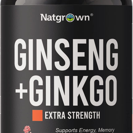 Natgrown Panax Ginseng & Ginkgo Biloba Supplement - Red Korean Ginseng & Ginko Biloba Capsules for Men & Women - Supports Memory Focus & Brain Function - Vegan Pills - 120 Count