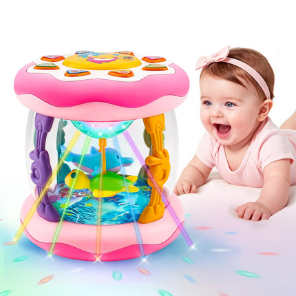 Baby Girl Toys Tummy Time Musical Light Up Ocean Rotating Projector Gifts