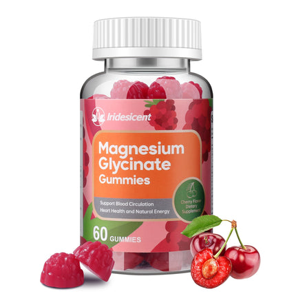 IRIDESICENT Magnesium Glycinate Gummies, Sugar Free Magnesium Supplement w/Ashwagandha, Zinc, Vegan Magnesium Glycinate Supplement for Adults - 60 Cherry Gummies