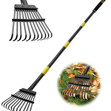Coopvivi Garden Leaf Rake, 6FT Rakes for Lawns, 11 Metal Tines