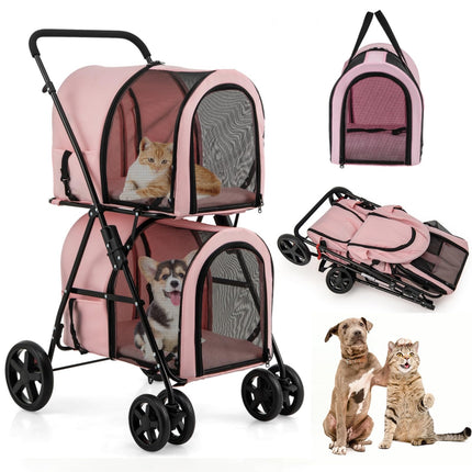 HAPPAWS Dog Stroller with 2 Detachable Carrier, Pet Stroller for Small Medium Dogs Cats, Jogger/Travel/Camping, 4-in-1 Doggy Pet Carrier, Carrier Strolling Cart with Lockable Wheels (Light Pink)