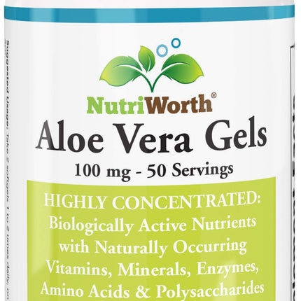 NutriWorth Aloe Vera Supplement (100 Softgels) 20,000mg Pure Gel Equivalency – Made with Organic Aloe Vera