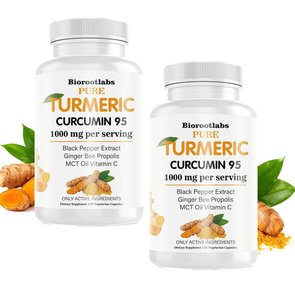 Biorootlabs Turmeric Curcumin | Pure Turmeric Curcumin Supplement 1000mg | 95% Curcuminoids with Bee Propolis, Ginger, MCT Oil, Fat Soluble Vitamin C, & Black Pepper 120 Capsules (2)