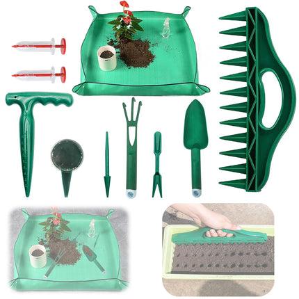 Bonsai Tools Kit 10Pcs Indoor & Outdoor Gardening Tool Potting Mat