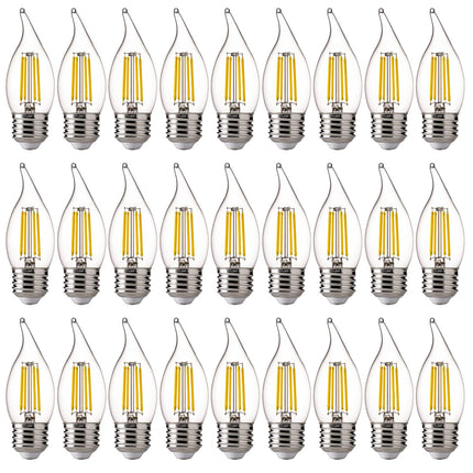 FLSNT 3000K Warm White LED Chandelier Edison Bulbs, 60W Equivalent, Dimmable CA11 E26 Base LED Candelabra Bulbs, 500LM, 24 Pack UL,CA65 Listed.