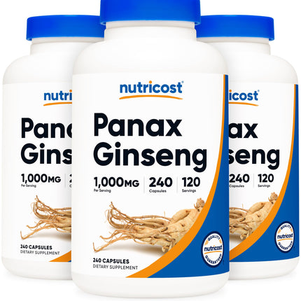 Nutricost Panax Ginseng 1000mg, 240 Capsules, 3 Bottles - Non GMO, Gluten Free, 120 Servings