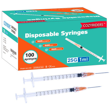 1ml ,100 Pack, 25G 1 inch Syringes with Needle, Needle Luer Lock Syringe, Individually Sealed Package for Scientific Labs,Feeding Small Animals,Dispensing,Applicator,Watering.