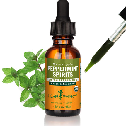 Herb Pharm Peppermint Spirits Liquid Extract: Organic Herbal Digestion Support | Mentha piperita Tincture | Fast-Absorbing for Occasional Nausea & Upset Stomach Support, Up to ~3 Week Supply, 1 oz*
