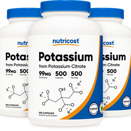Nutricost Potassium Citrate 99mg, 500 Capsules (3 Bottles)