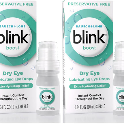 BLINK Boost Preservative-Free Lubricating Eye Drops, Moisturizing & Soothing for Mild Dry Eyes, with Hyaluronate, Hydrating Relief, Contact Lens Friendly, 0.34 FL Oz, (Pack of 2)