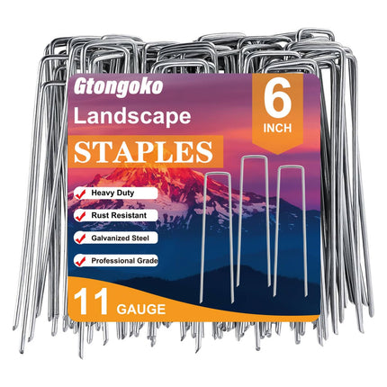 Gtongoko 500 Pack Landscape Staples 6 Inch, 11 Gauge Heavy Duty Galvanized Sod Staples for Weed Barrier Fabric, Ground Cover, Artificial Turf, Commercial Landscaping and Garden Projects