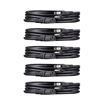 Amazon Basics Universal PC Power Cord Replacement, AC Power Cord for Monitor, Computer, TV, 3 Prong, 18 AWG, 125 Volts, 6 ft, Black, 5-Pack