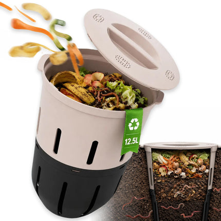 Inground Worm Composter, Outdoor Underground Worm Farm 3.3 Gallons, Garden Worm Compost Bin from Kitchen Food Waste, Black+Gray (10.7x10.7x13Inch)