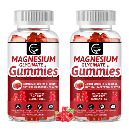 Magnesium Glycinate Gummies 400mg, Mg Potassium Supplement with Chelated Magnesium Malate Complex, Vitamin D, B6, and CoQ10, Supports for Memory, Calm, Mood & Sleep - 60 Count (Pack of 2)