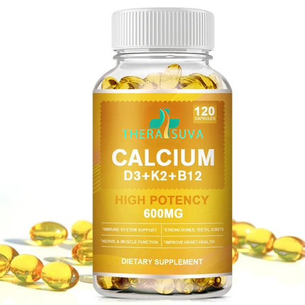 Extra Strength 4-in-1 Calcium 600mg + Vitamin D3 5000iu + K2 + B12 Natural Supplement Complex for Bone and Immune Health, 2 Month Supply, 120 Softgels