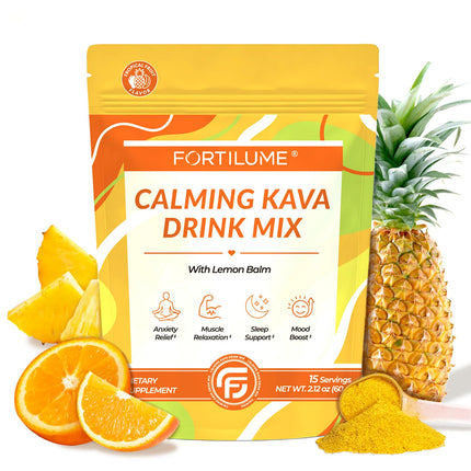 FORTILUME Calming Kava Drink Mix, Instant Kava Powder, Low-Calorie, Non-Alcoholic | Plant-Based Relaxation Alternative Beverage | 15 Servings (Tropical Fruit)