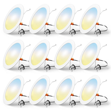 FREELICHT 12 Pack Retrofit LED Recessed Lighting 6 Inch, Selectable 2700K/3000K/4000K/5000K/6000K, Dimmable Flat LED Can Lights, 10W=110W, 1000LM, IC & Damp Rated, ETL & FCC, White
