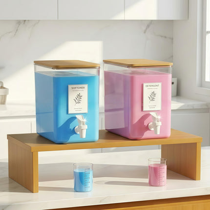 RoleDes Laundry Detergent Dispenser Set, Liquid Laundry Soap Dispensers for Detergent and Fabric Softener, 2 x 101 oz Refillable Containers with Stand for Laundry Room Organization