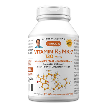 ANDREW LESSMAN Vitamin K2 MK7 120 mcg 60 Softgels - Essential for Healthy Calcium Utilization, Promotes Optimum Skeletal, Heart and Arterial Health. No Additives. Small Easy to Swallow Softgels