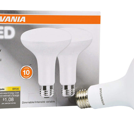 Sylvania LED Flood BR30 Light Bulb, 65W Equivalent Efficient 9W, 10 Year, 650 Lumens, Dimmable, 2700K, Soft White - 2 Pack (73954)