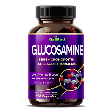 GriMed Glucosamine Capsules with MSM, Chondroitin, Collagen, Turmeric, Hyaluronic Acid & Vitamin D3, Joint Wellness Support, 150 Count