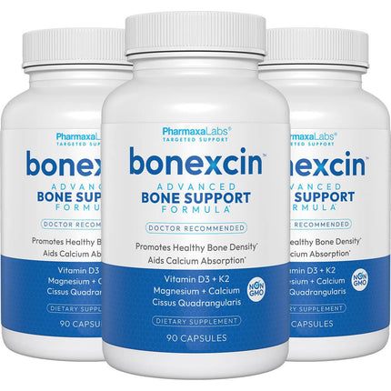 Bonexcin Advanced Bone Support Formula – Calcium, Magnesium, Vitamin D3 & K2 – Bone Density & Strength Supplement for Women & Men – Joint, Menopause & Osteoporosis – 90 Capsules (Pack of 3)