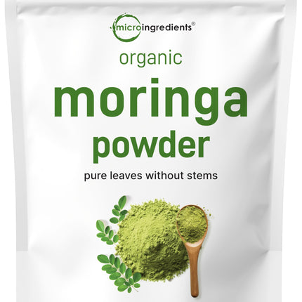 Micro Ingredients Organic Moringa Oleifera Leaf Powder, 1 Pound | Rich in Antioxidants & Immune Vitamins | Pure Leaves Without Stems | Great Superfoods for Tea or Drink | India Grown, Vegan
