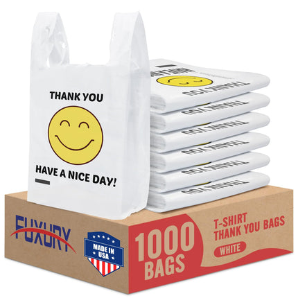 Fuxury 1000 Count Happy Smiling Face Thank You Plastic Bags with Handles