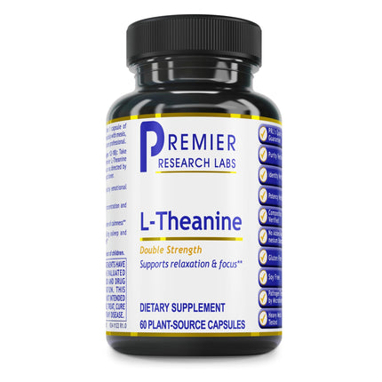 Premier Research Labs L-Theanine Double Strength - Pure L Theanine Supplement 200mg, Focus & Energy Support for Men & Women, Amino Acid for Relaxation, Support for Adults & Kids - 60 Vegan Capsules