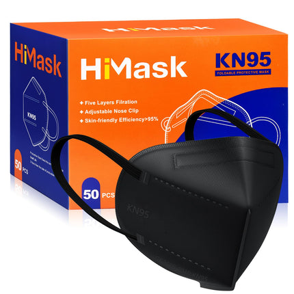 HiMask KN95 Face Masks 50 Pack Individually Wrapped 5-Layer Disposable Face Mask Black