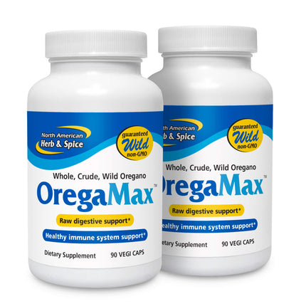 NORTH AMERICAN HERB & SPICE OregaMax (2 Pack) - 90 Vegi Capsules - Healthy Digestive & Immune Support - Oreganol P73 Oregano Oil Supplement with Garlic & Onion - Non-GMO - 180 Total Servings