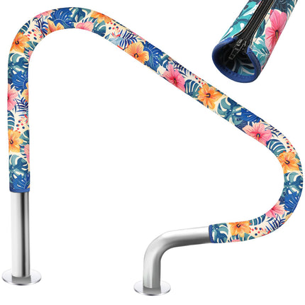 Junkin Pool Handrail Cover 8 ft Swimming Pool Ladder Hand Rail Cover with Zippers Slip Resistant Railing Hibiscus Flowers Rail Grip for Inground Pools Swimming Hand Railing