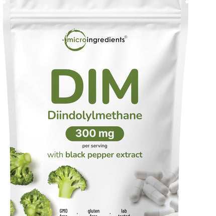 DIM Active Supplement, DIM 300mg, 240 Veggie Capsules (8-Month Supply), 2 in 1 Formula, Estrogen Metabolism, Premium DIM-Plus Broccoli Extract Supplement With Black Pepper for Better Absorption