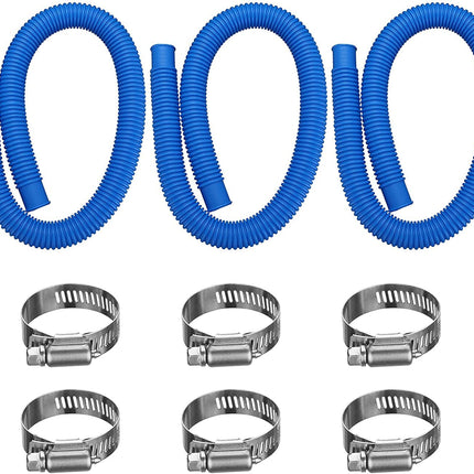 IDEASURE Pool Pump Replacement Hose, 1.25 x 41 Inch Above Ground Pool Hose Compatible with In tex Filter Pump 607, 637, 3 pack 1 1/4 Pool Hoses Replacement Include 6 Hose Clamps