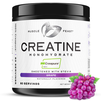 Muscle Feast Creapure Creatine Monohydrate Powder, Vegan Keto Friendly Gluten-Free Easy to Mix, Muscle Recovery Supplement, Trusted Creatine for Muscle Growth, Flavored Creatine, Natural Grape, 300g